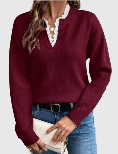 Karolína – Prémiový svetr s krajkou ve výstřihu do V